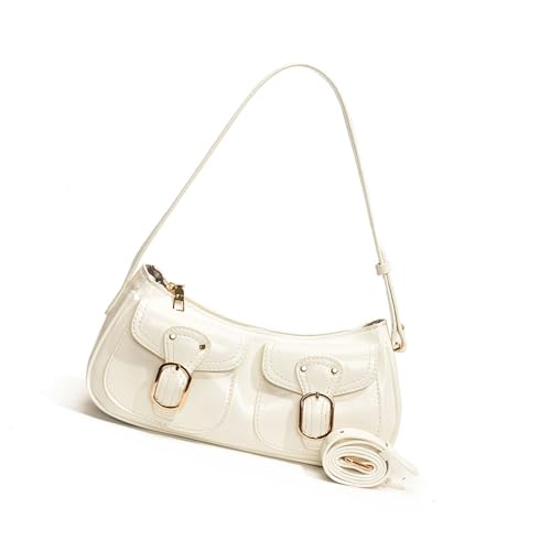 ZEPFJHE Stilvolle kleine Umhängetasche mit verstellbarem Riemen, modische PU-Leder-Unterarm-Geldbörse für den täglichen Gebrauch, Retro-Satchel, weiß, One Size von ZEPFJHE