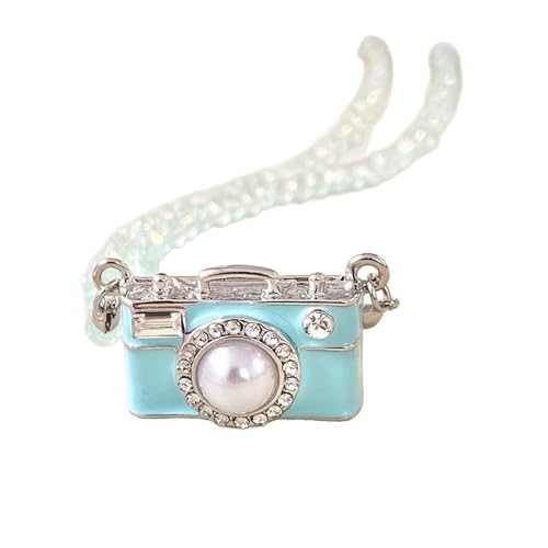 ZEPFJHE Trendige Kamera-Charm-Halskette, funkelnde künstliche Kristalle, Schlüsselbeinkette, Legierung, Schmuck für Freizeit oder Party, eleganter Kamera-Anhänger von ZEPFJHE