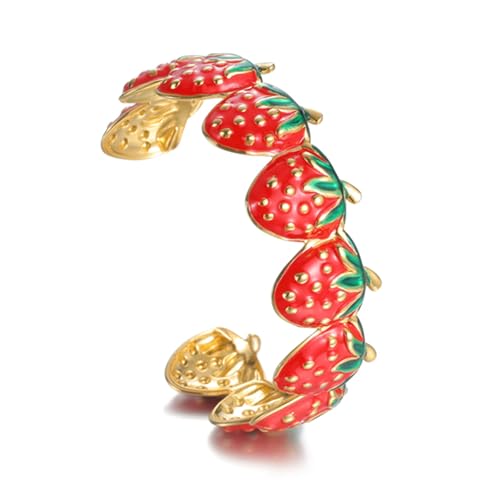 ZEPFJHE Verstellbare Strawberry Designs Bangle Rostless Edelstahlschmuck Komfortable Armbandgeschenk Trendy Casual Party Handgelenk Accessoire von ZEPFJHE