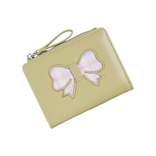 ZEPFJHE Zeitgenössische Geldbörse aus PU-Leder, kurze Brieftasche, Schleifen-Dekor und organisierter Kartenhalter, Geldbeutel, Reisefreundlich, kurze Geldbörse, lichtgrün, Mass Beauty von ZEPFJHE