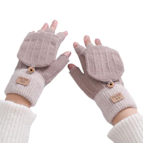 ZEPIQOR 1 Paar Fingerlose Handschuhe Herren und Damen, Halbfingerhandschuhe mit Kappe, Winter Flip Handschuhe mit Berührung, Fäustlinge Handschuhe, Winterhandschuhe für Damen Herren Khaki von ZEPIQOR