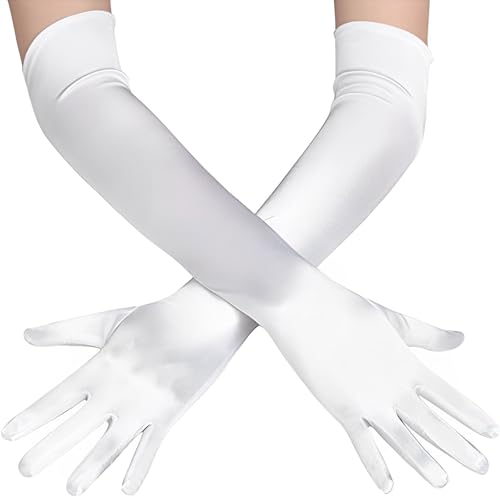 ZEPIQOR 1 Paar Elegant Damen Handschuhe Lang, Weiß, Spandex, Elastisch, Passt den meisten, Klassisches Design, Vielseitiger Einsatz, Frauen, Damen, Handschuhe, Weiß, M, Elastan von ZEPIQOR