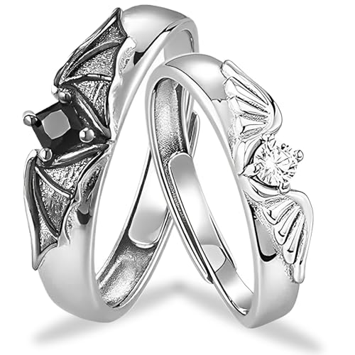 ZEPIQOR 1 Paar Trauringe,Herz Ring Set,Damen Ringe Silber,Matching Rings Freundschaftsringe,Ring Schmuck Ringe,Engel Und Dämonen,Geschenk Für Ehefrau Mann Freundin Freund von ZEPIQOR