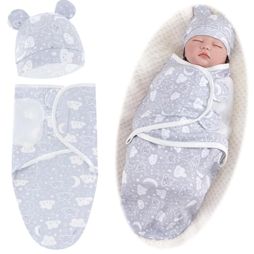 ZEPIQOR 1 Stück Pucksack Baby 0–3 Monate Baby Pucktuch mit Kopfschutz für Mädchen Junge Baby Schlafsack für Neugeborenen Kleinkinder 100% Bio-Baumwolle Baby Swaddle Decke für Säuglinge Unisex（grau） von ZEPIQOR