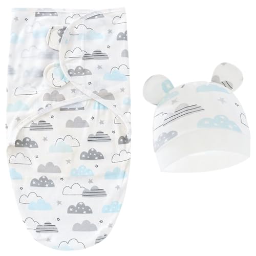 ZEPIQOR 1 Stück Pucksack Baby 0–3 Monate Baby Pucktuch mit Kopfschutz für Mädchen Junge Baby Schlafsack für Neugeborenen Kleinkinder 100% Bio-Baumwolle Baby Swaddle Decke für Säuglinge Unisex（Blau） von ZEPIQOR
