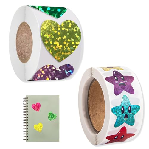 ZEPIQOR 1000stk Stern Aufkleber, Durchmesser 2,5cm Glitzernde Lächelnde Sternaufkleber Laserrollenpaket Dekorationszubehör Lehrer Belohnungsaufkleber Belohnungsaufkleber Geeignet für Lehrer von ZEPIQOR