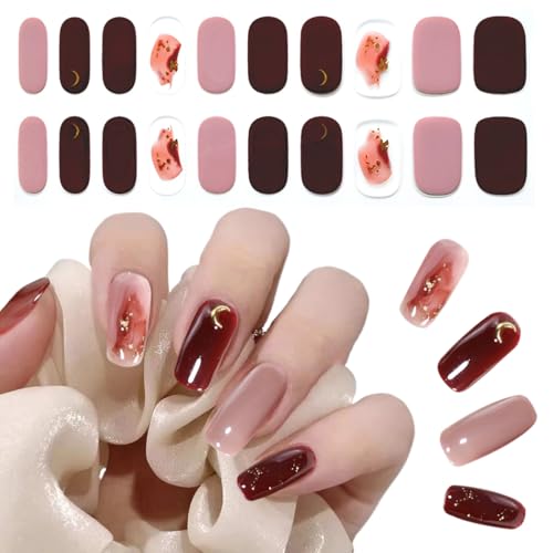 ZEPIQOR 20 pcs Nagelfolie Weinrot Gel Nagelfolien Selbstklebend Nail Sticker Uv Härtend Dekoration Nageldesign Zubehör, nagelfolie uv härtend von ZEPIQOR