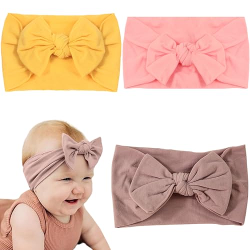 ZEPIQOR 3 Stück Baby Turban Stirnband Baby Mädchen Stirnbänder Baby Schleife Stirnband Weiche Schleife Kopfbedeckung Elastische von ZEPIQOR