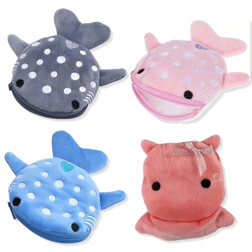 ZEPIQOR 4 PCS Haifisch-Münzgeldbörse Mini-Süßgeldbörsen kleine Cartoon-Münztasche lustiger Reißverschluss Kosmetiktasche Kopfhörer-Geldbörse kleine Gegenstände Taschen für Frauen Hai-Geldbörse von ZEPIQOR