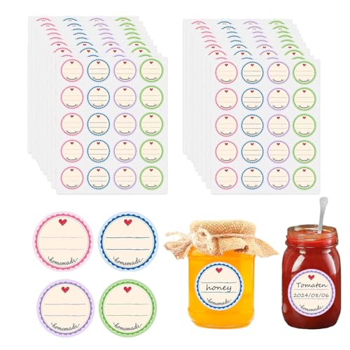 ZEPIQOR 400 Stück Marmeladen Etiketten Selbstklebend, 4 Farbe Dekorative Sticker, Ø38 mm Aufkleber Marmeladenglas zum Beschriften von Einmach-Gläsern, Gewürzetiketten, Rund, Ablösbar, Homemade von ZEPIQOR
