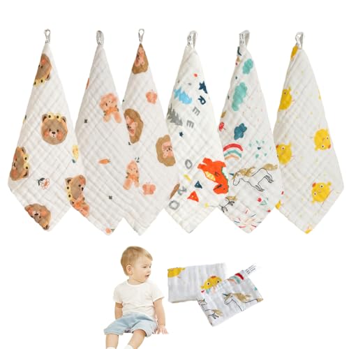 ZEPIQOR 6 Stück Baby Musselin Waschlappen, waschlappen baby, baby waschlappen, Bio-Baumwolle Weiche Baby Handtuch, Mehrzweck Baby Gesichtstüche für Jungen und Mädchen, 25x25 cm von ZEPIQOR