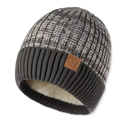 ZEPIQOR Beanie Mütze, Herren Winter Warme Unisex Wintermütze Strickmütze Dehnbare Weiche Wollmütze mit Bündchen und Dickem Warmem Futter Geschenk für Freundin männer Frauen, grau von ZEPIQOR