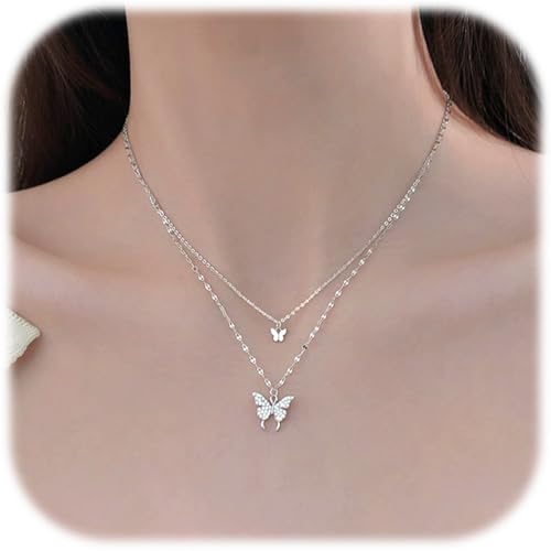 ZEPIQOR Layering Halskette Damen Vergoldet Goldkette Damen Hypoallergene Doppel Silberkette Damen Halskette Damen Silber mit Anhänger Schmuck Geschenk für Frauen, Tochter, Freundin von ZEPIQOR