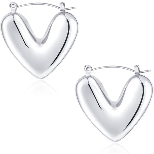 ZEPIQOR Ohrringe Silber 925 für Damen Creolen Silber 925 Klein mit Zirkonia Ohrringe Herz Hypoallergen Mini Creolen Silber für Frauen Leicht Breit Ohrringe Mädchen von ZEPIQOR