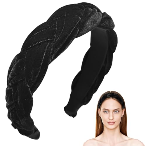 ZEPIQOR Samt Haarreif Geflochten Stirnband Breit Haarband Vintage Gepolsterte Haarreifen Trachten Haarschmuck Kopfband für Damen und Mädchen Schwarz von ZEPIQOR