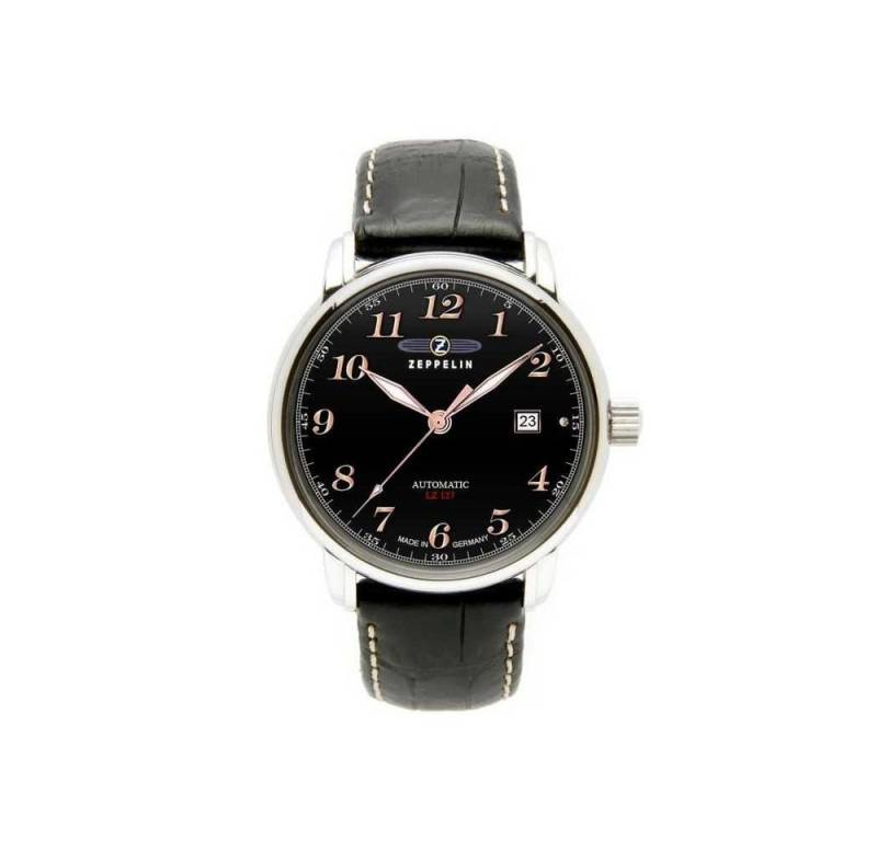 ZEPPELIN Automatikuhr Graf Zeppelin Herrenuhr Schwarz Lederband 40 mm 7656-2, Made in Germany von ZEPPELIN