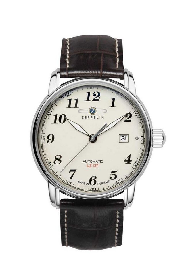 ZEPPELIN Automatikuhr Graf Zeppelin LZ127 Herrenuhr Lederband Braun 40 mm 7656-5, Made in Germany von ZEPPELIN