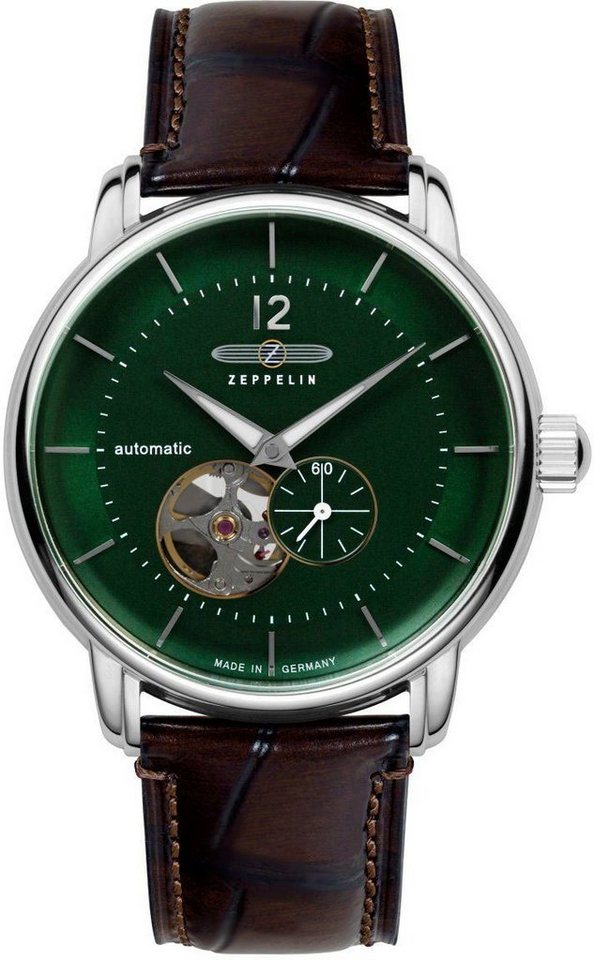 ZEPPELIN Automatikuhr LZ 120 Bodensee 8166-4, Armbanduhr, Herrenuhr, offene Unruh, Lederarmband, Made in Germany von ZEPPELIN