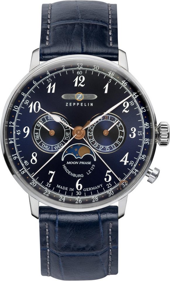 ZEPPELIN Multifunktionsuhr LZ 129 Hindenburg Moonphase 7036-3, Armbanduhr, Quarzuhr, Herrenuhr, Datum, Mondphase, Made in Germany von ZEPPELIN