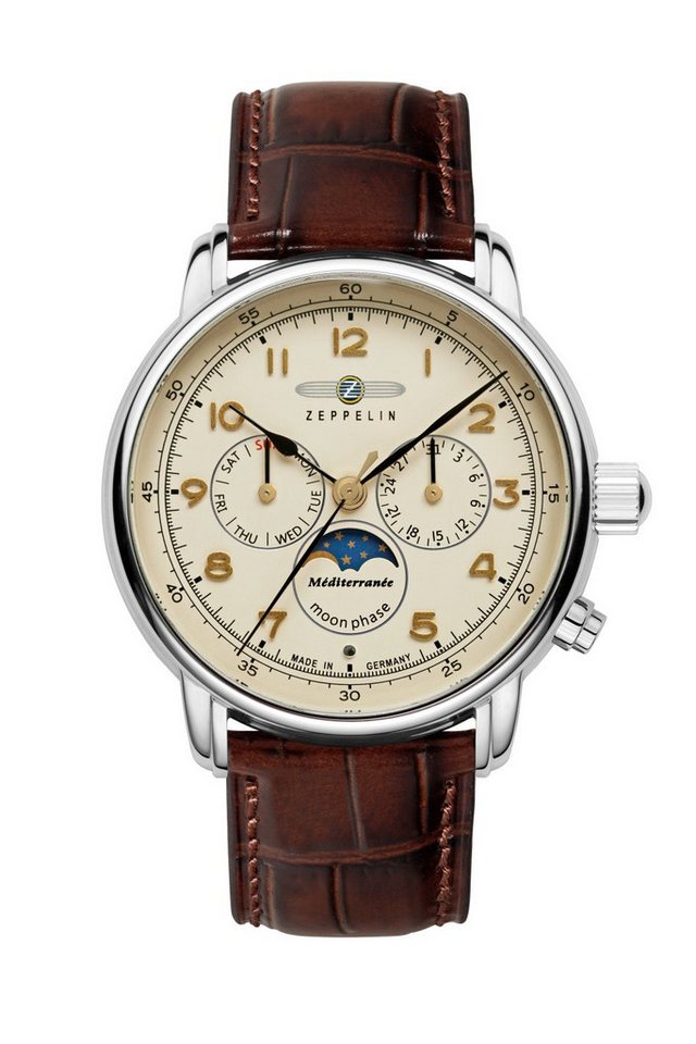 ZEPPELIN Quarzuhr LZ 121 Méditarrenée Moonphase 9636-5, Armbanduhr, Herrenuhr, Made in Germany, Lederarmband von ZEPPELIN