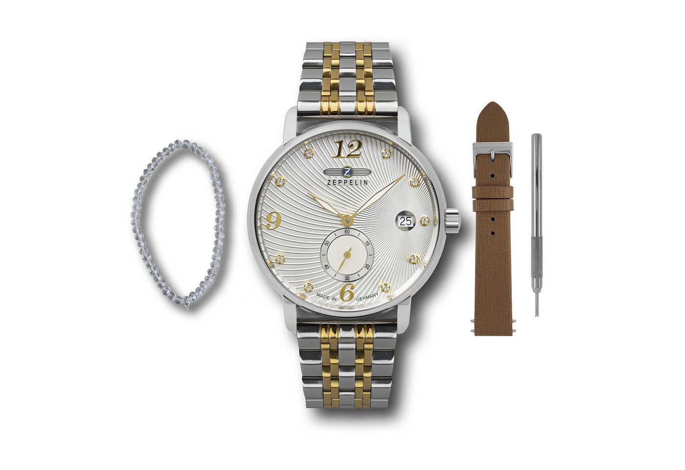ZEPPELIN Quarzuhr Luna 8631M-5_SET, (Set, 3-tlg., mit Wechselarmband und Armkettchen), Armbanduhr, Damenuhr, Made in Germany, Edelstahlarmband von ZEPPELIN