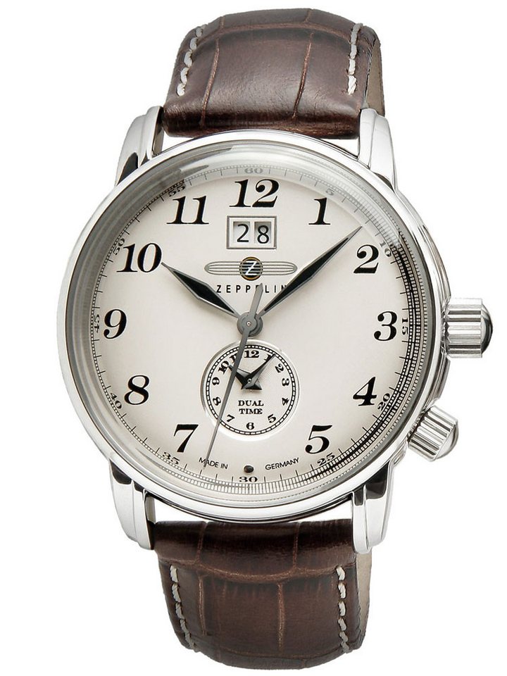 ZEPPELIN Quarzuhr Zeppelin LZ127 7644-5 Herrenuhr Dual-Time braun silber 42 mm Zeppelin LZ127 7644-5 Herrenuhr Dual-Time braun silber 42 mm von ZEPPELIN