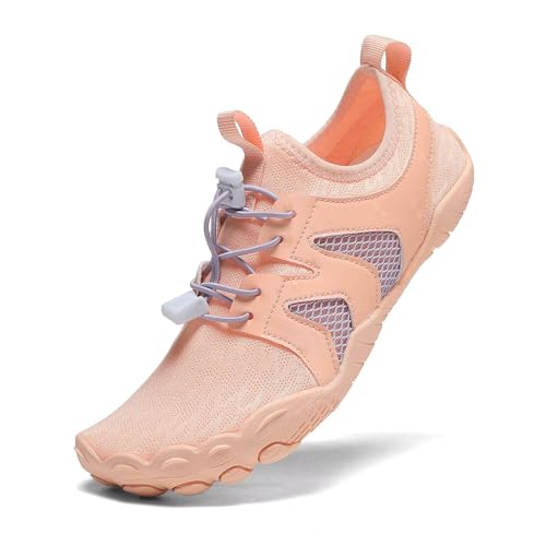 ZEPYFXIT Barfuss Schuhe Damen Sommer Barfußschuhe Herren Wasserschuhe Schnell Trocknend Badeschuhe Aquaschuhe rutschfeste Strandschuhe Zehenschuhe(Orange Rosa,42 EU) von ZEPYFXIT