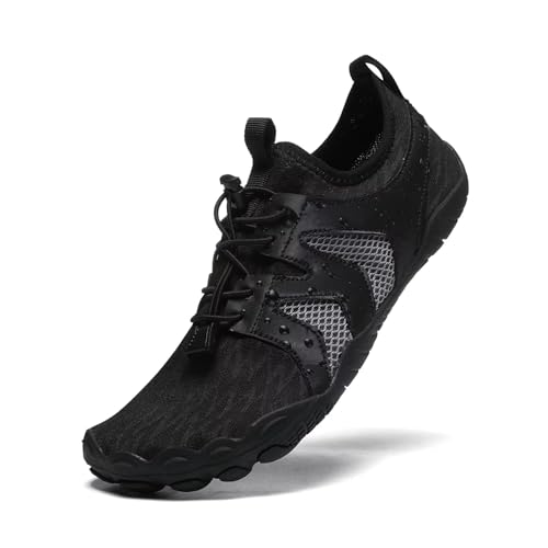ZEPYFXIT Barfuss Schuhe Damen Sommer Barfußschuhe Herren Wasserschuhe Schnell Trocknend Badeschuhe Aquaschuhe rutschfeste Strandschuhe Zehenschuhe(Schwarz,35 EU) von ZEPYFXIT