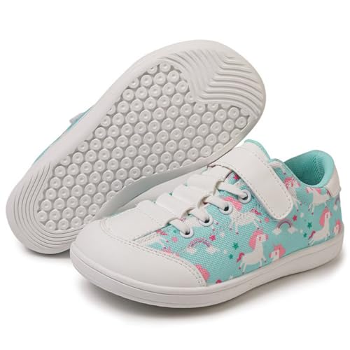 ZEPYFXIT Barfussschuhe Kinder Unisex Barfußschuhe Junge Mädchen Breite Zehenbox Minimalistische rutschfest Walking Schuhe Klettverschluss Traillaufschuhe(Blau-Rosa,35 EU) von ZEPYFXIT