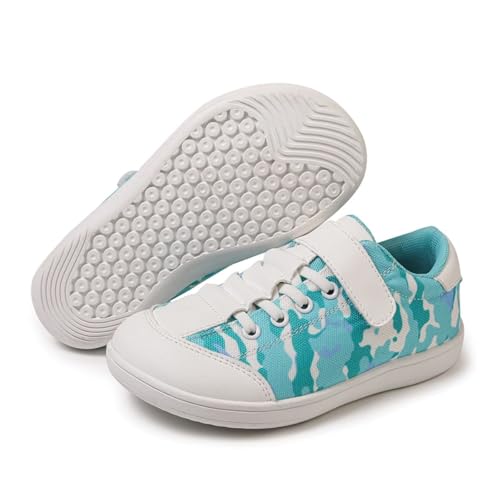 ZEPYFXIT Barfussschuhe Kinder Unisex Barfußschuhe Junge Mädchen Breite Zehenbox Minimalistische rutschfest Walking Schuhe Klettverschluss Traillaufschuhe(Blau-Weiß,29 EU) von ZEPYFXIT