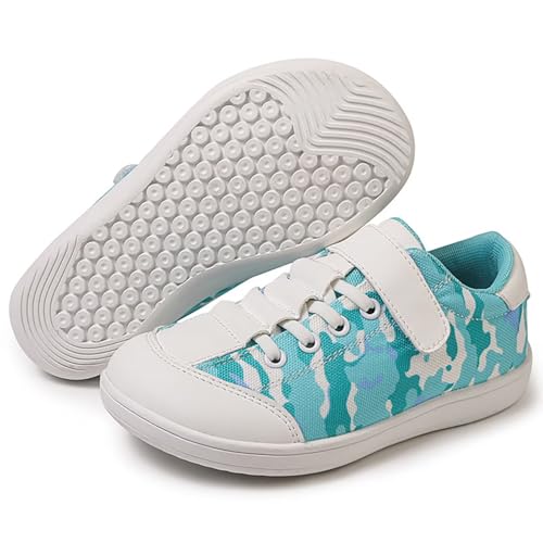 ZEPYFXIT Barfussschuhe Kinder Unisex Barfußschuhe Junge Mädchen Breite Zehenbox Minimalistische rutschfest Walking Schuhe Klettverschluss Traillaufschuhe(Blau-Weiß,34 EU) von ZEPYFXIT