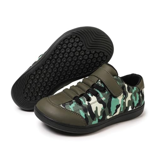 ZEPYFXIT Barfussschuhe Kinder Unisex Barfußschuhe Junge Mädchen Breite Zehenbox Minimalistische rutschfest Walking Schuhe Klettverschluss Traillaufschuhe(Grün-Schwarz,32 EU) von ZEPYFXIT
