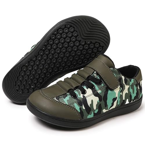 ZEPYFXIT Barfussschuhe Kinder Unisex Barfußschuhe Junge Mädchen Breite Zehenbox Minimalistische rutschfest Walking Schuhe Klettverschluss Traillaufschuhe(Grün-Schwarz,35 EU) von ZEPYFXIT