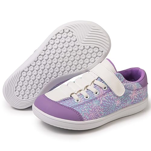 ZEPYFXIT Barfussschuhe Kinder Unisex Barfußschuhe Junge Mädchen Breite Zehenbox Minimalistische rutschfest Walking Schuhe Klettverschluss Traillaufschuhe(Lila,33 EU) von ZEPYFXIT