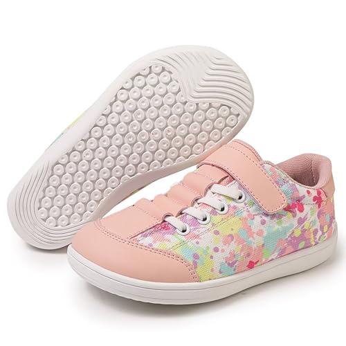 ZEPYFXIT Barfussschuhe Kinder Unisex Barfußschuhe Junge Mädchen Breite Zehenbox Minimalistische rutschfest Walking Schuhe Klettverschluss Traillaufschuhe(Rosa,33 EU) von ZEPYFXIT