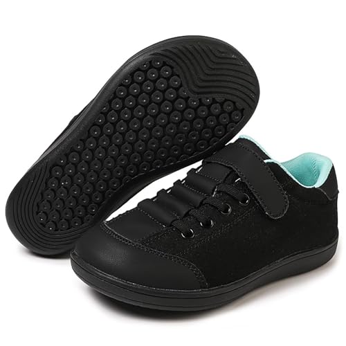 ZEPYFXIT Barfussschuhe Kinder Unisex Barfußschuhe Junge Mädchen Breite Zehenbox Minimalistische rutschfest Walking Schuhe Klettverschluss Traillaufschuhe(Schwarz,31 EU) von ZEPYFXIT