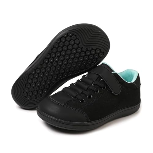 ZEPYFXIT Barfussschuhe Kinder Unisex Barfußschuhe Junge Mädchen Breite Zehenbox Minimalistische rutschfest Walking Schuhe Klettverschluss Traillaufschuhe(Schwarz,33 EU) von ZEPYFXIT