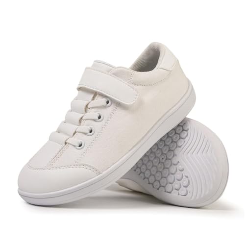 ZEPYFXIT Barfussschuhe Kinder Unisex Barfußschuhe Junge Mädchen Breite Zehenbox Minimalistische rutschfest Walking Schuhe Klettverschluss Traillaufschuhe(Weiß,32 EU) von ZEPYFXIT