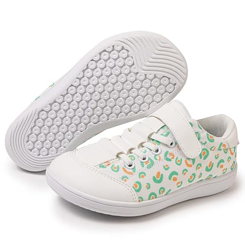 ZEPYFXIT Barfussschuhe Kinder Unisex Barfußschuhe Junge Mädchen Breite Zehenbox Minimalistische rutschfest Walking Schuhe Klettverschluss Traillaufschuhe(Weiß-Grün,33 EU) von ZEPYFXIT