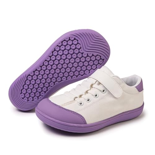 ZEPYFXIT Barfussschuhe Kinder Unisex Barfußschuhe Junge Mädchen Breite Zehenbox Minimalistische rutschfest Walking Schuhe Klettverschluss Traillaufschuhe(Weiß-Lila,30 EU) von ZEPYFXIT