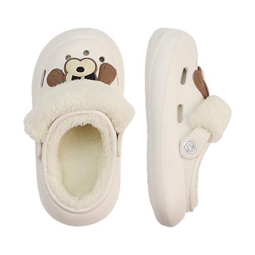 ZEPYFXIT Hausschuhe Kinder Winter Warme Flauschige Hausschuhe Junge Mädchen Plüsch Pantoffeln Bequeme Gefüttert Rutschfeste Lined Slipper Beige Größe 23/24 von ZEPYFXIT