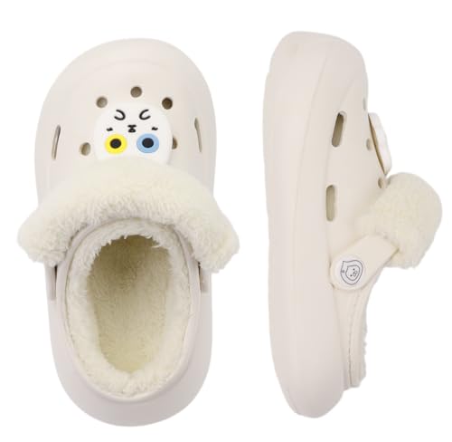 ZEPYFXIT Hausschuhe Kinder Winter Warme Flauschige Hausschuhe Junge Mädchen Plüsch Pantoffeln Bequeme Gefüttert Rutschfeste Lined Slipper Beige Größe 26/27 von ZEPYFXIT