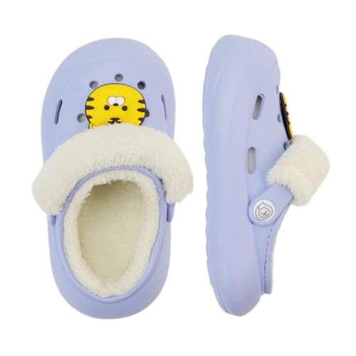 ZEPYFXIT Hausschuhe Kinder Winter Warme Flauschige Hausschuhe Junge Mädchen Plüsch Pantoffeln Bequeme Gefüttert Rutschfeste Lined Slipper Blau Größe 26/27 von ZEPYFXIT