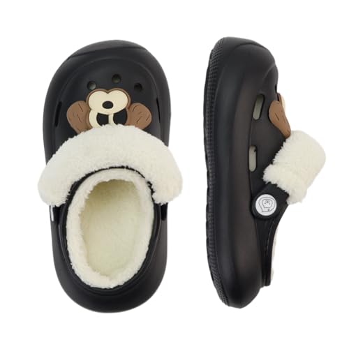 ZEPYFXIT Hausschuhe Kinder Winter Warme Flauschige Hausschuhe Junge Mädchen Plüsch Pantoffeln Bequeme Gefüttert Rutschfeste Lined Slipper Schwarz Größe 32/33 von ZEPYFXIT