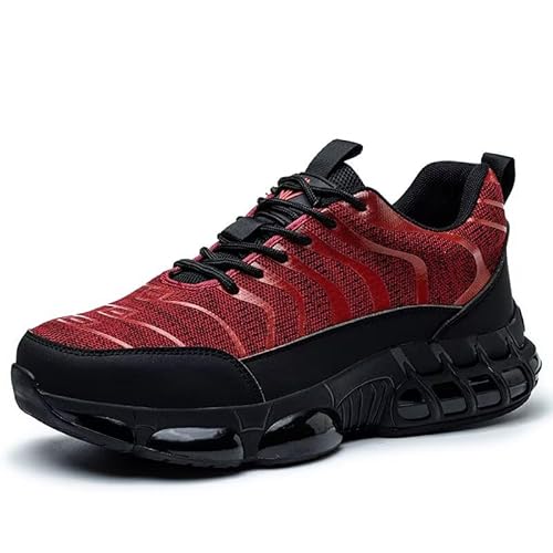 ZEPYFXIT Sicherheitsschuhe Herren Damen Arbeitsschuhe Leicht Sportlich Atmungsaktiv Stahlkappenschuhe Dämpfung rutschfest Safety Shoes(Rot,40 EU) von ZEPYFXIT