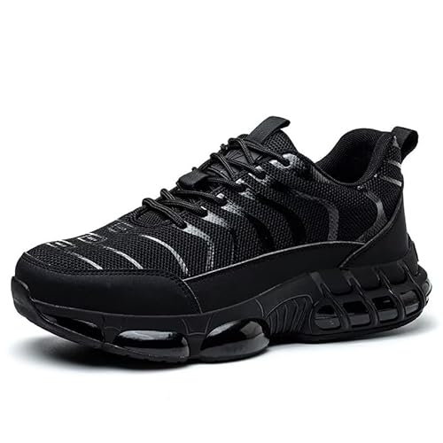 ZEPYFXIT Sicherheitsschuhe Herren Damen Arbeitsschuhe Leicht Sportlich Atmungsaktiv Stahlkappenschuhe Dämpfung rutschfest Safety Shoes(Schwarz,47 EU) von ZEPYFXIT