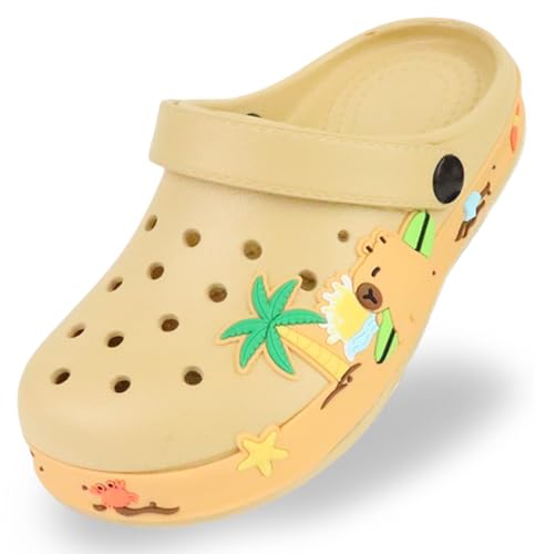 ZEPYFXIT Unisex Kinder Clogs Badelatschen Badesandalen Badeschuhe Gartenschuhe Pantoletten Mädchen Jungen Badeschlappen rutschfeste Atmungsaktive Strand Sandalen Braun von ZEPYFXIT