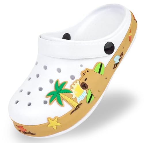 ZEPYFXIT Unisex Kinder Clogs Badelatschen Badesandalen Badeschuhe Gartenschuhe Pantoletten Mädchen Jungen Badeschlappen rutschfeste Atmungsaktive Strand Sandalen Weiß von ZEPYFXIT