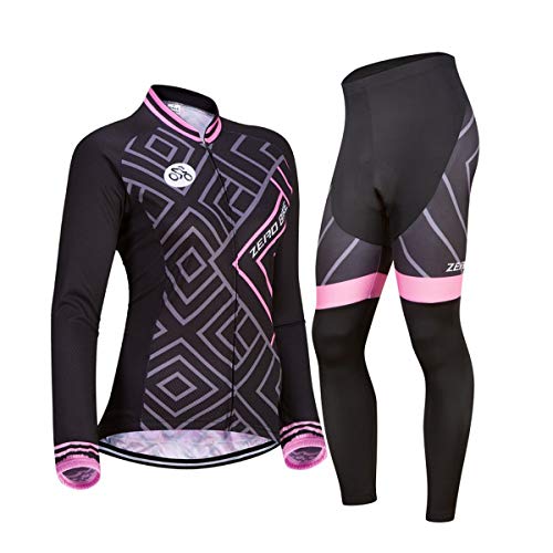 Damen Atmungsaktiv Langarm 3D Gel Gepolstert Fahrrad Radfahren Anzug Mesh Cloting Hosen Set UV-Schutz, Typ 5, XL von ZEROBIKE