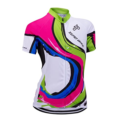 Damen Atmungsaktiv Schnelltrocknend Fahrradtrikot, Outdoor Kurzarm Radsport-Shirt, 0016, L von ZEROBIKE